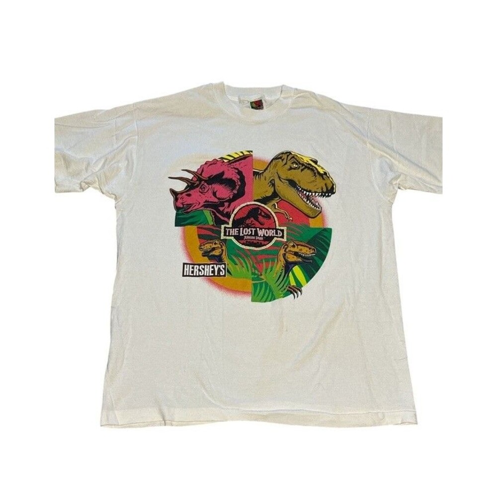 Vintage 1997‎ Jurassic Park The Lost World Hershey's Promo T Shirt Size XL White